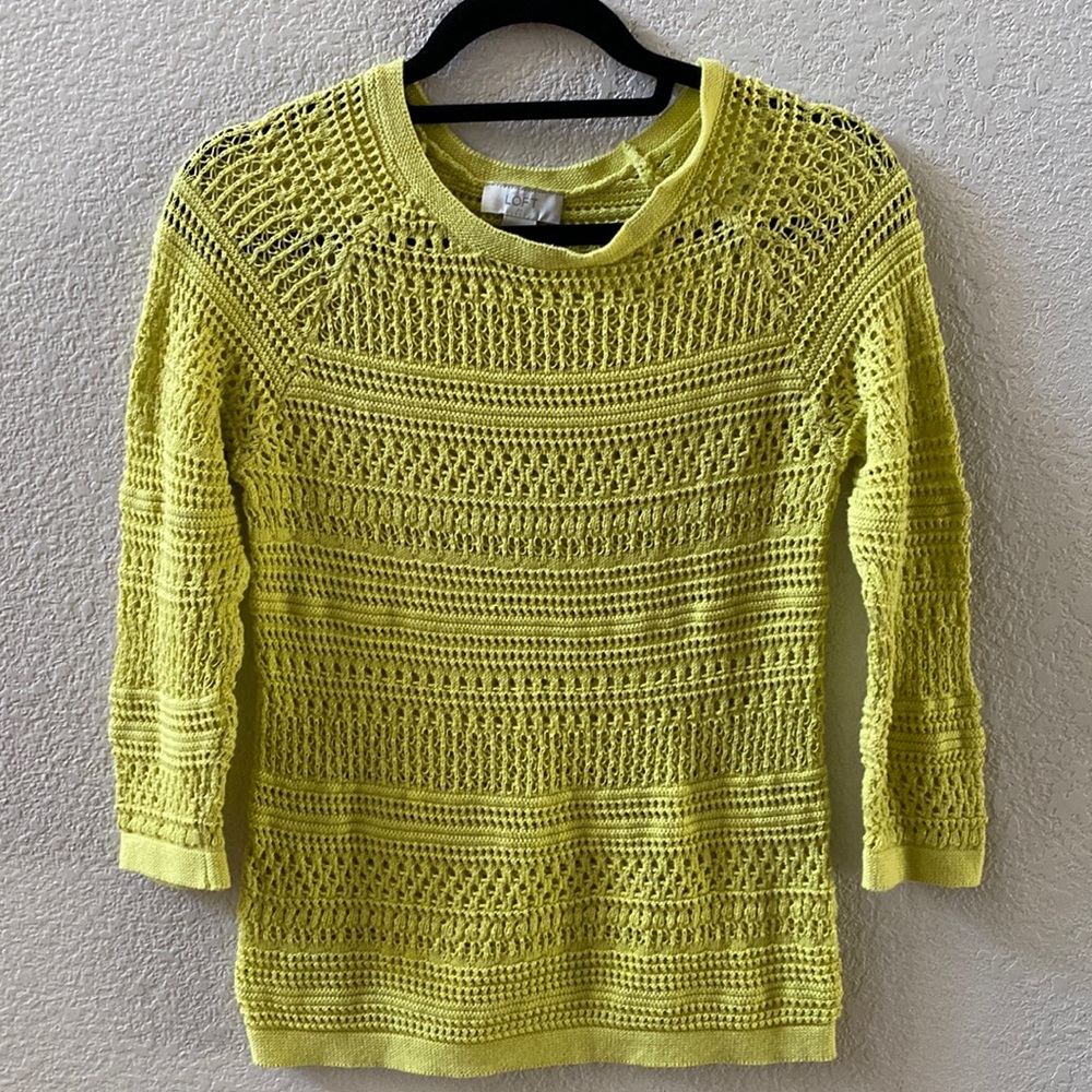 Ann Taylor Loft (Small) lemon-lime eyelet sweater